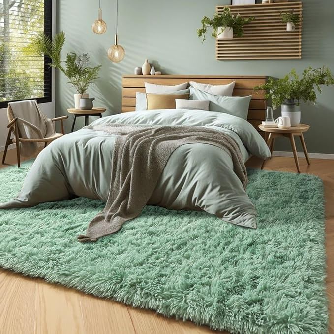 Sage Green Rugs for Living Room, 5x7 Ft Shaggy Rug Plush Carpet for Bedroom | - Image 3