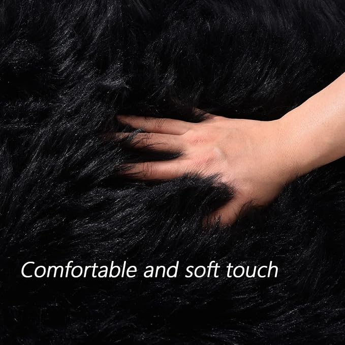 Latepis Area Rugs 12x12 Black Fuzzy Washable Rugs Faux Sheepskin Fur Rug - Image 5