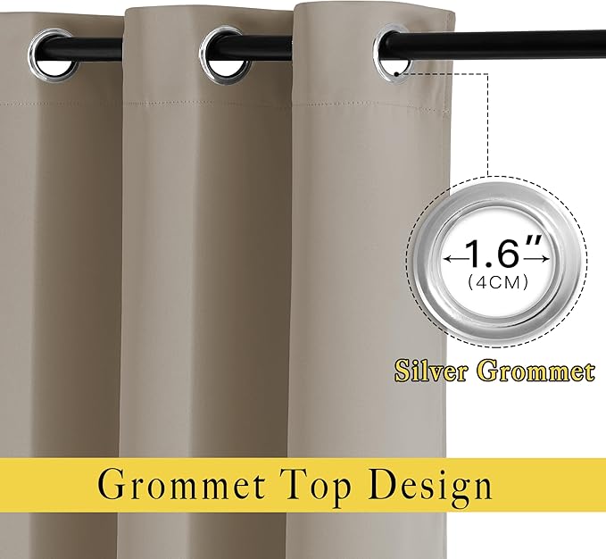 NICETOWN 50% Blackout Taupe Sliding Glass Curtains 2 Panels Set - Image 2