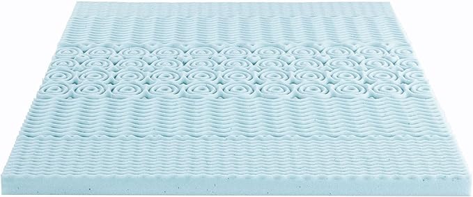 Mellow 3 Inch 5-Zone Memory Foam Mattress Topper, Cooling Gel Infusion, Dorm Essentials, King Blue