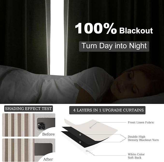 Topfinel Boho Black Out Linen Curtains 86 Inch Length 2 Panels Set - Image 6