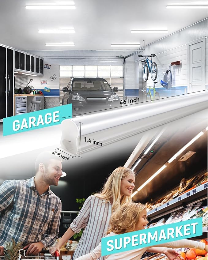 (8 Pack) Upgraded 4FT T5 LED Integrated Fixture, 6500K,20W,2300LM(Super Bright White) Linkable LED Shop Light,Garage Ceiling and Cabinet Light,Strip Light,Corded Electric with ON/Off Switch
