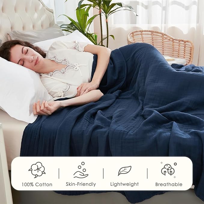 EMME Muslin Blankets for Adults Throw Blanket for Couch Breathable Gauze Soft - Image 2