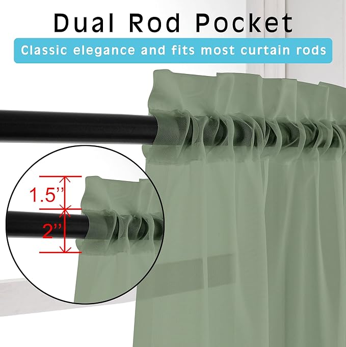 2 Panels Sage Green Semi Sheer Valance - Image 2