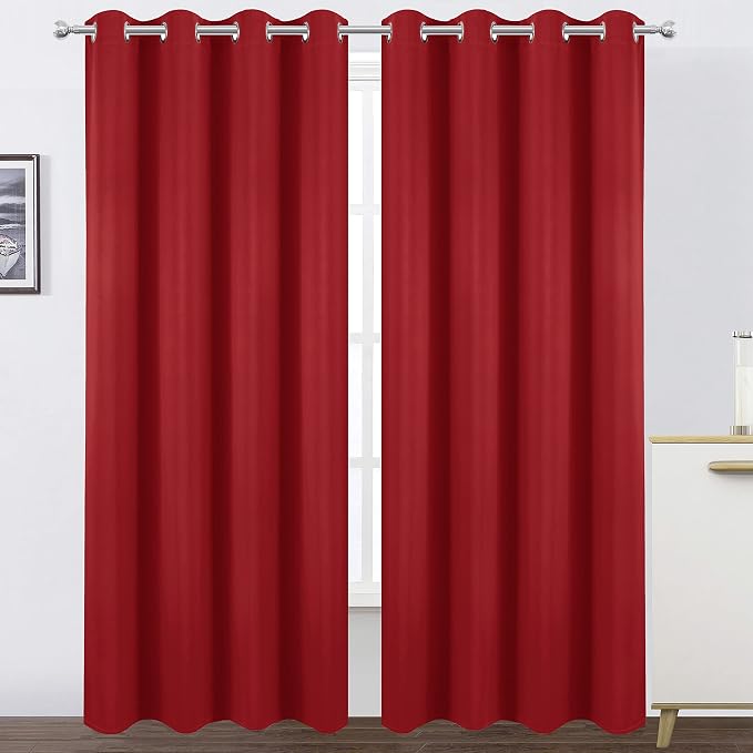Blackout Curtains 52 x 84 inch/Bright Red Curtains Set of 2 Panels/Thermal by Lemomo