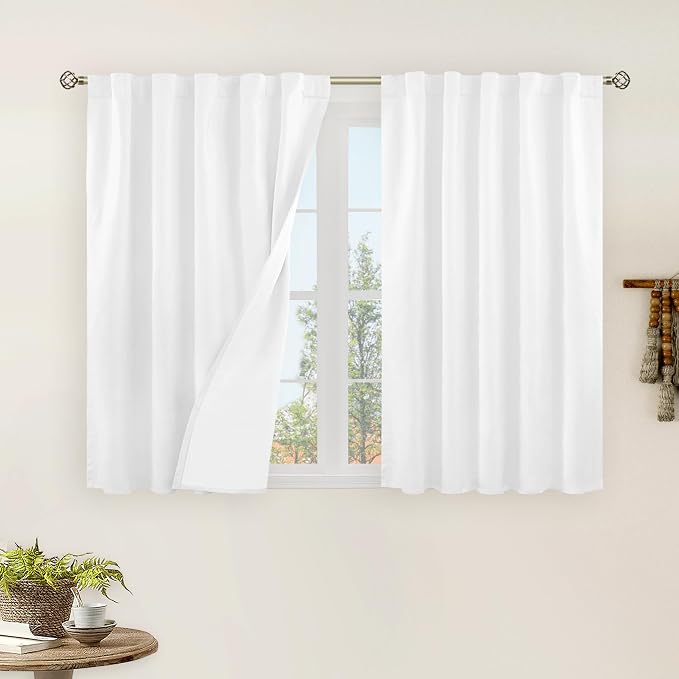 100% Blackout White Linen Curtains 40 Inches by LAMIT