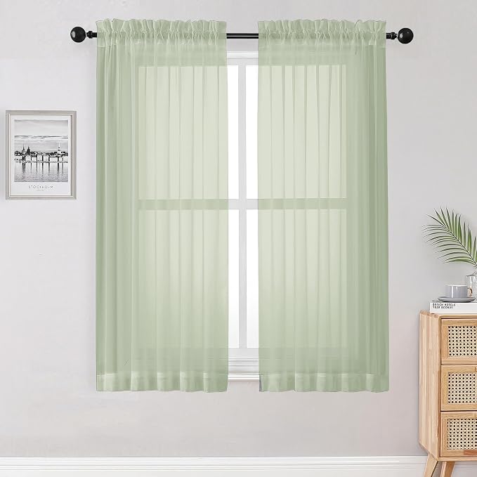 Sheer Curtains 63 inch Length 2 Panels Set, Rod Pocket Voile Fimly Sheer Drapes by OWENIE