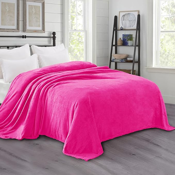 Exclusivo Mezcla Fleece Blanket King Size for Bed, Super Soft and Warm, All Season Use, Cozy, Plush, Lightweight, 90x104 Inches, Hot Pink