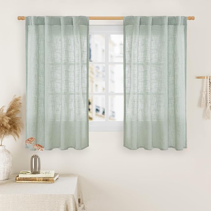 Small Window Linen Curtains 45 Inch Length by LAMIT