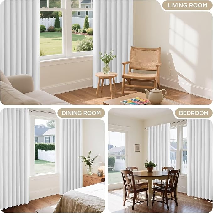 Joydeco 108 Inch 60% Blackout White Curtains 2 Panels, Elegant Semi Sheer - Image 5