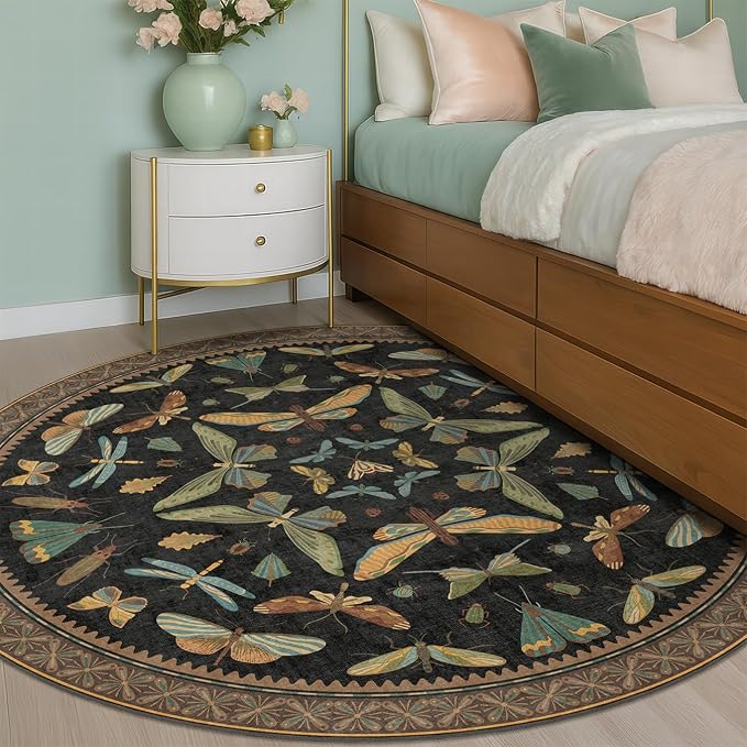 Washable Black 6ft Round Area Rugs by HazoHaus