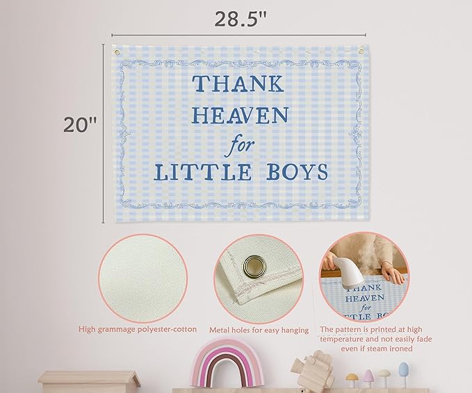 Christian Bible Verse Scripture Rectangular Banner Flag Wall Sign Decor Gift for Baby Boy-Nursery Baby Room Bedroom Decor-Baby,Shower Birthday Christmas Gift-Thank Heaven for Little Boys