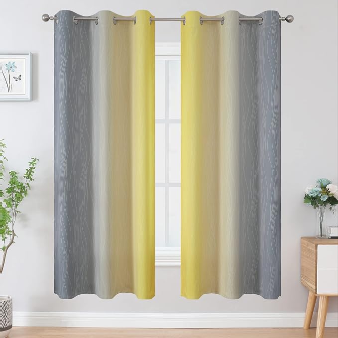 Grey and Yellow Ombre Blackout Curtains - Image 2
