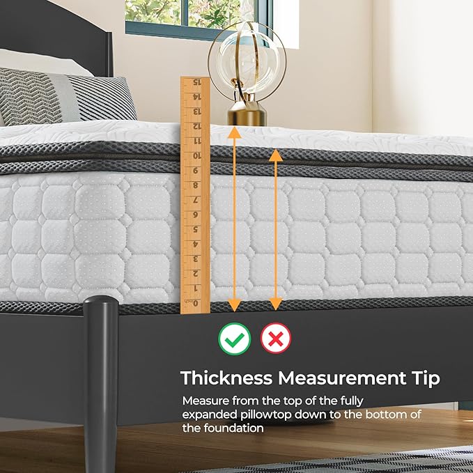 Vesgantti Queen Mattresses 12 Inch Hybrid Pillow Top Queen Size Mattress in a Box, Memory Foam and Pocket Coil Innerspring Mattresses, Cooling & Silent Sleep, Pressure Relief, Medium Feel