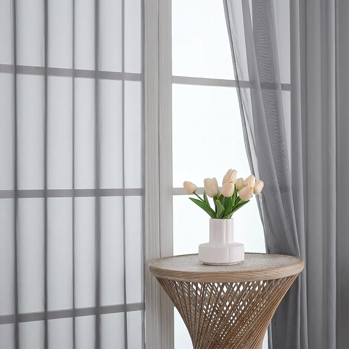 Sheer Charcoal Grey Curtains 108 Inches Long 2 Panels Set, 59 Inch Extra Wide - Image 3