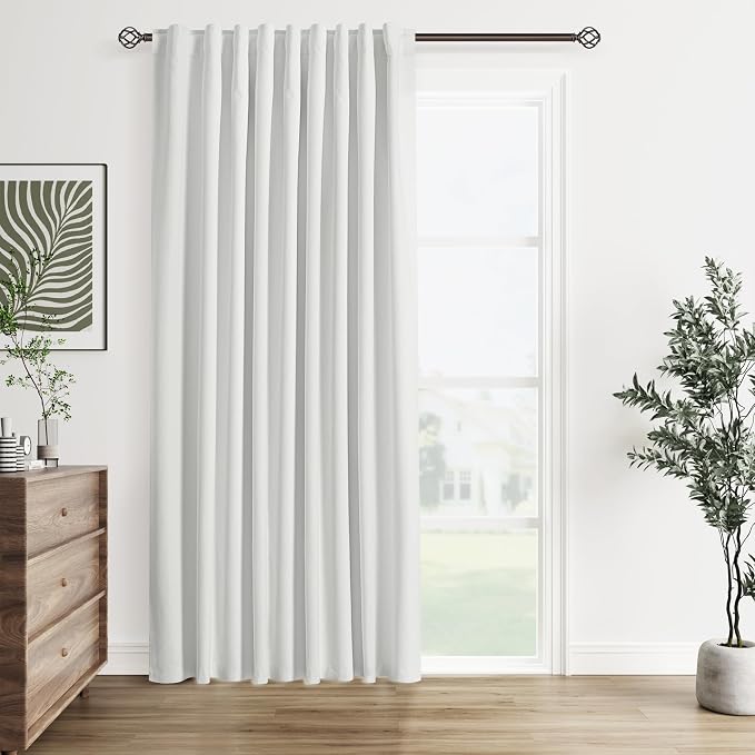 White 100% Blackout Linen Curtains 60 Inch Wide by 84 Inch by Guken