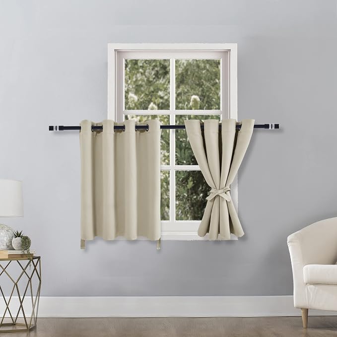Blackout Curtains for Bedroom, Light Beige, 52 x 30 Inch, 2 Panels | Thermal - Image 7