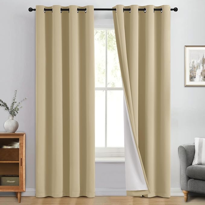 Yakamok Beige 100% Blackout Curtains 84 Inches Long by Yakamok