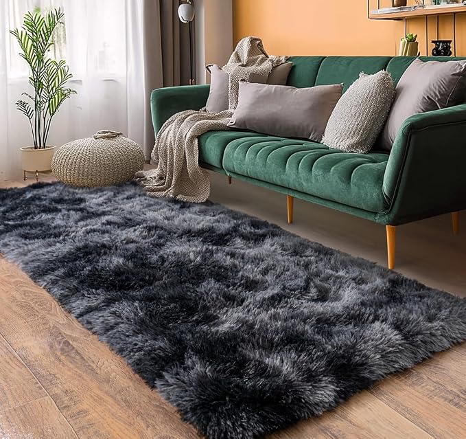 Pionblank Fluffy Runner Rugs for Bedroom 2x6, Dark Grey | Modern Shaggy Area - Image 3