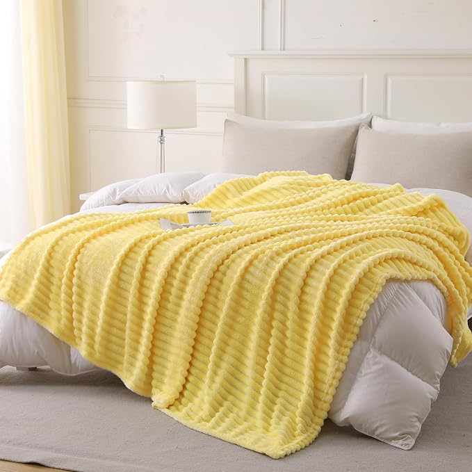 Banana Yellow Throw Blanket for Couch Sofa 50”x60” Striped Design | Fleece - Image 3