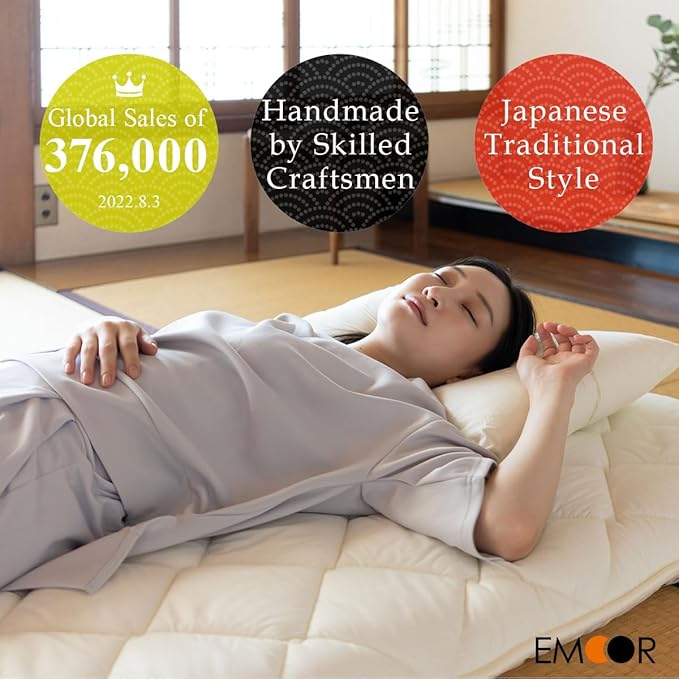 EMOOR Japanese Futon Mattress CLASSE King Made in Japan White, Foldable Floor Sleeping Bed Tatami Mat