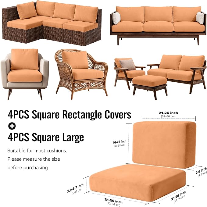 8Pcs Outdoor Cushion Covers, Stretch Patio Furniture Couch Chair Slipcovers | - Image 2