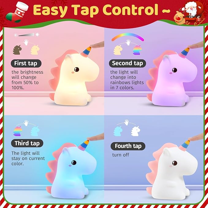 Unicorn Toys, Night Light for Kids Night Light,16 Colors+Silicone+Dimmable+12 Hours Use Nightlight for Kids Room,Unicorn Toys for Girls Age 4-6, Christmas Gifts for Baby,Adults,Toddler Girl Room Decor