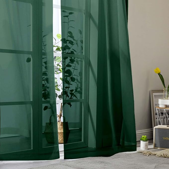 Hunter Green Sheer Curtains for Bedroom Living Room 96 Inches Long 2 Panels - Image 9