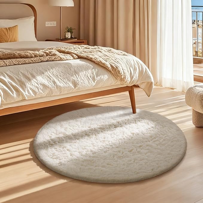Ophanie 2 Ft Round Area Rug, Ivory Washable Shag Rug - Image 3