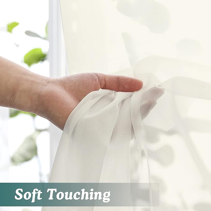 Chyhomenyc Ivory Sheer Curtains 63 Inch Long 2 Panels - Image 7