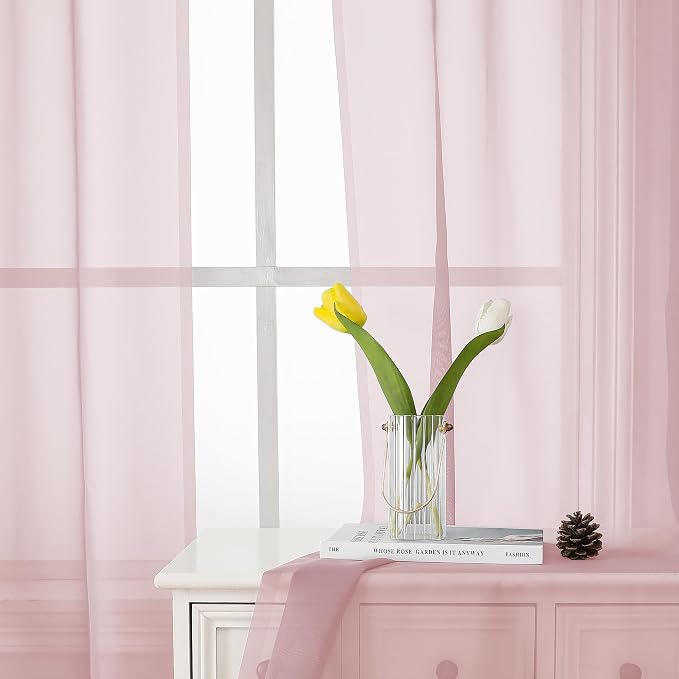 Blush Pink Sheer Curtains 84 Inches Long 2 Panels Set, Light Filtering Window - Image 8