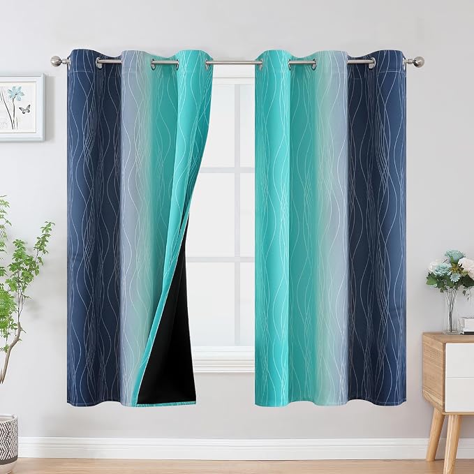 Navy Blue and Teal Gradient Blackout Curtains by ESTELARTEXTILER