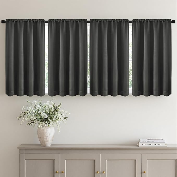 MIULEE Set of 4 Dark Grey 45 Inch Short Blackout Kitchen Window Curtains | by MIULEE