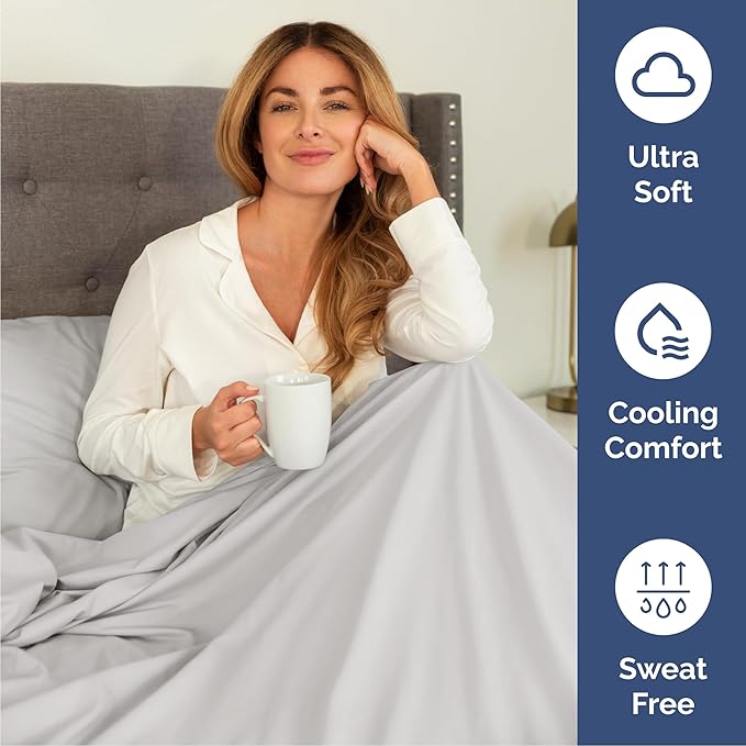 Queen Sheets Set 6 Piece - Includes 4 Pillowcases - Bed Sheets Queen Size - Soft Hotel Luxury Bedding - Cooling, Comfy & Breathable - 1 Flat & 1 Fitted & 4 Pillowcases w/ Deep Pockets - French Grey