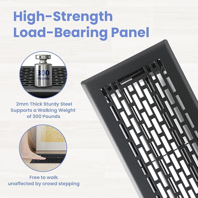4x10 Inches 6 Pack Heavy Duty Walkable Floor Register - Easy Adjust Air Supply Lever Decorative Floor Vent Covers, Boston Design Vent Covers for Home - Matte Black