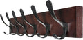 SKOLOO Coat Rack Wall Mount - Wooden Brown Wall Coat Hook, Wall Coat Hanger Rack with 6 Hooks for Hanging Coats, Hats, Clothing, Scarfs, Brown & Black
