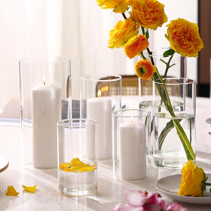 PHOSPHOR Hurricand Candle Holder 24 PCS, Glass Pillar Candle Holder, Clear Glass Cylinder Candleholder Glass Cylinder Vase for Centerpieces Wedding Party Decoration
