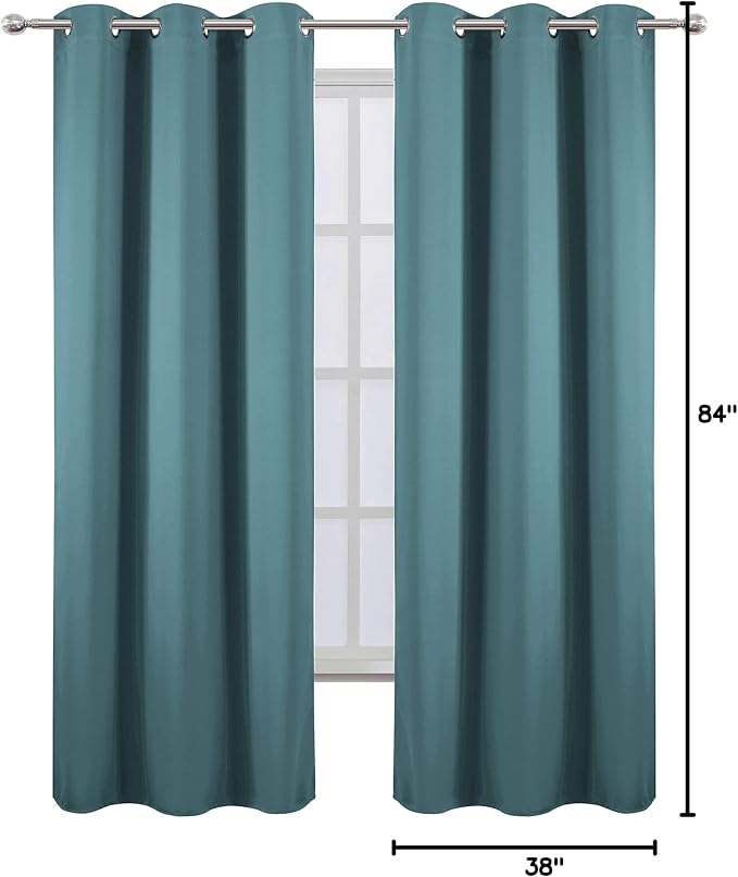 Sea Teal Thermal Blackout Curtains/38 x 84 Inch/Set of 2 Panels Room Darkening - Image 9