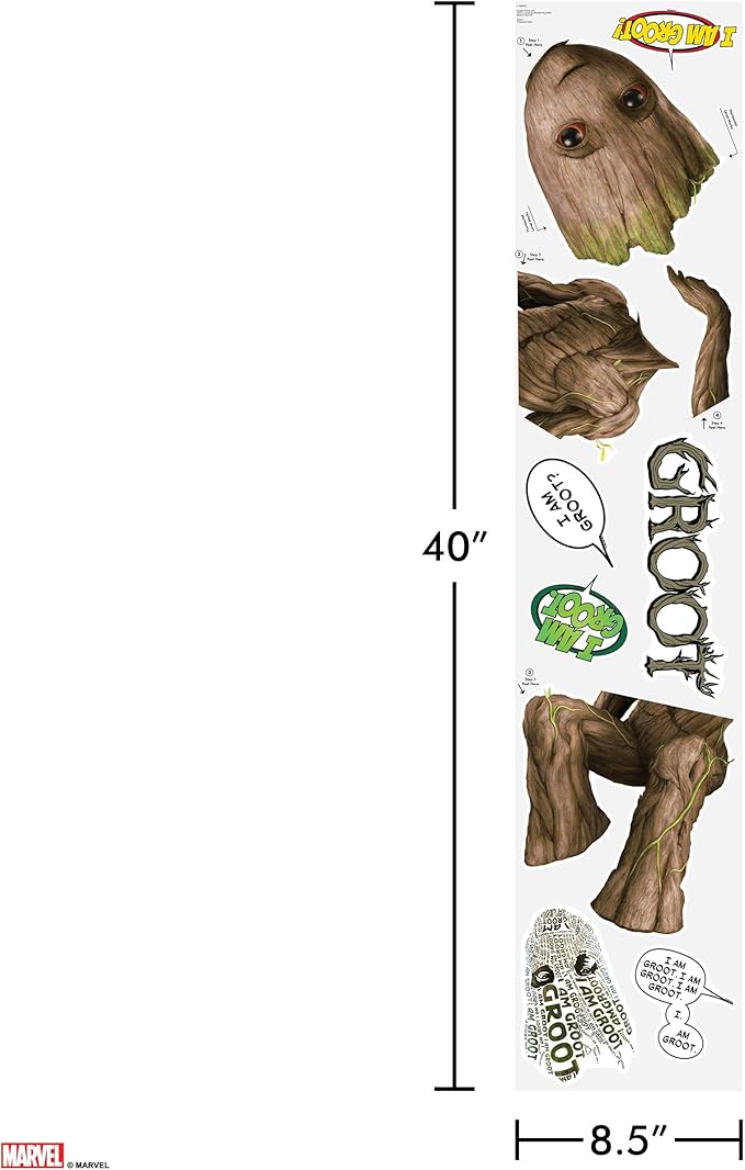 Wall Palz Marvel Guardians of The Galaxy Baby Groot Wall Decal - Peel and Stick Wall Stickers with 3D Augmented Reality Interaction - 21" Groot Stickers - Marvel Room Decor