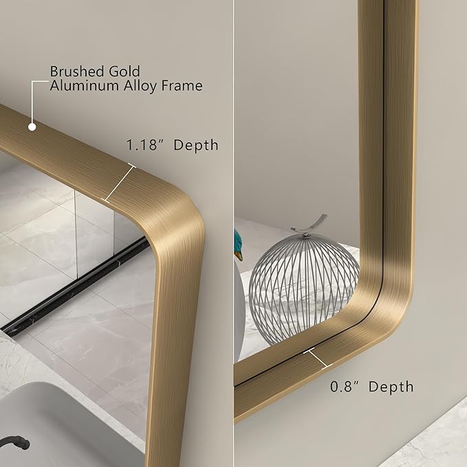24x36 Brushed Gold Bathroom Mirror, Metal Gold Framed Vanity Mirror, Modern Rectangle Wall Mirror for Entryway, Anti-Rust (Horizontal/Vertical)