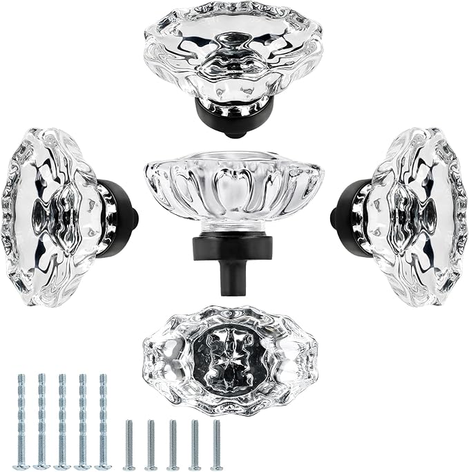 5pcs Glass Cabinet Knobs, Oval Crystal Drawer Knobs, Vintage Crystal Drawer Pulls for Modern Dresser Cabinets and Cupboards