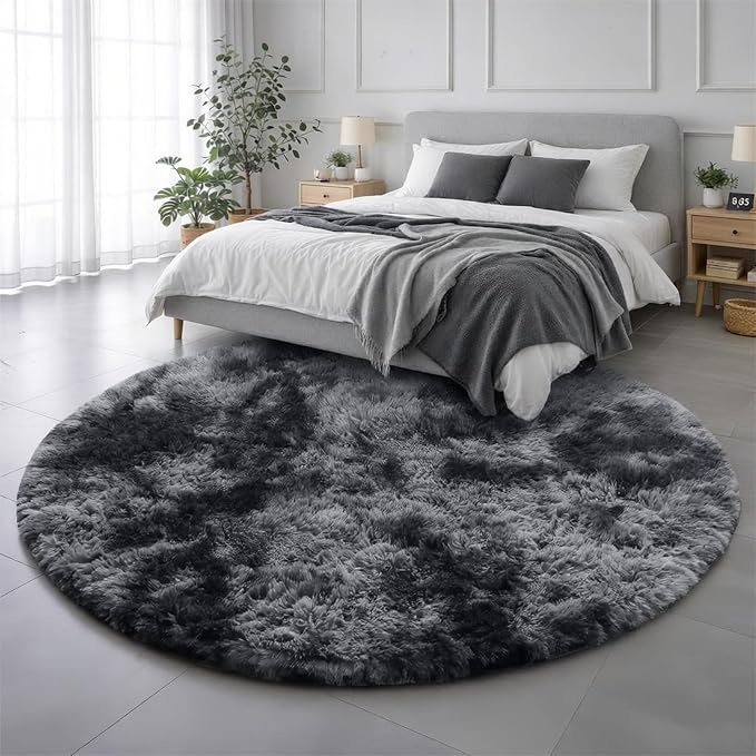 Amdrebio Tie-Dyed Dark Grey Big Round Area Rug 6Ft - Image 3