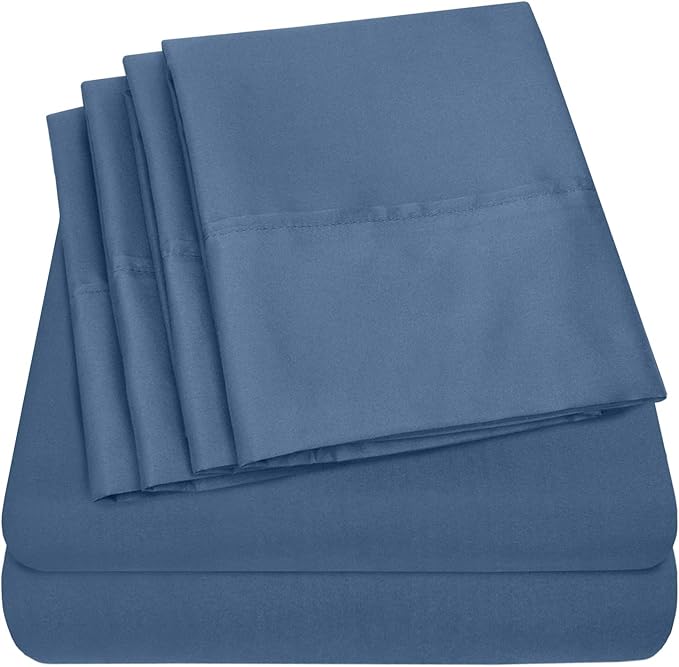 Sweet Home Collection 6 Piece 1500 Supreme Collection Brushed Microfiber Deep Pocket Sheet Set-2 Extra Pillow Cases, Great Value, Rv Short Queen, Denim