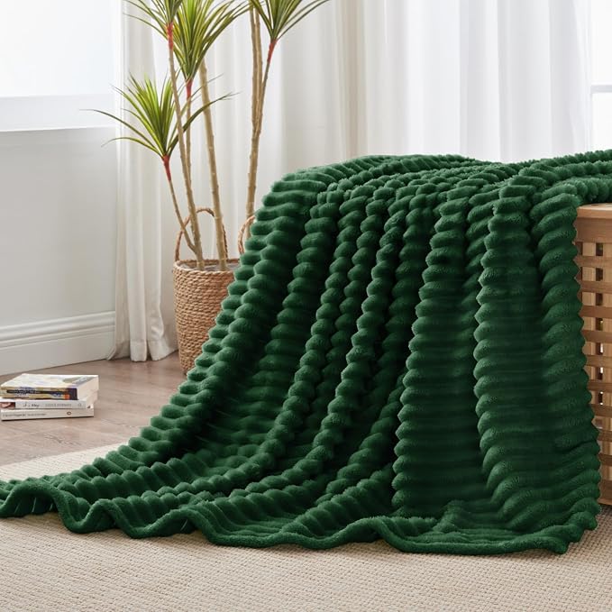 BEDELITE Ribbed Twin Blanket for Couch & Bed, Forest Green, Warm Yet Lightweight - Image 7