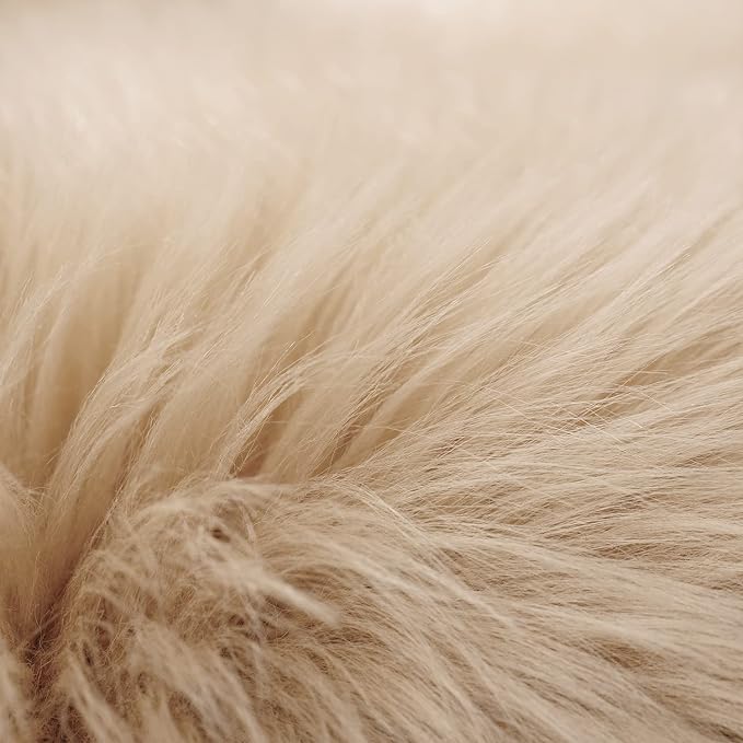 SERISSA Faux Sheepskin Fur Area Rug Beige Fur Chair Cover Seat Pad Small Fuzzy - Image 4