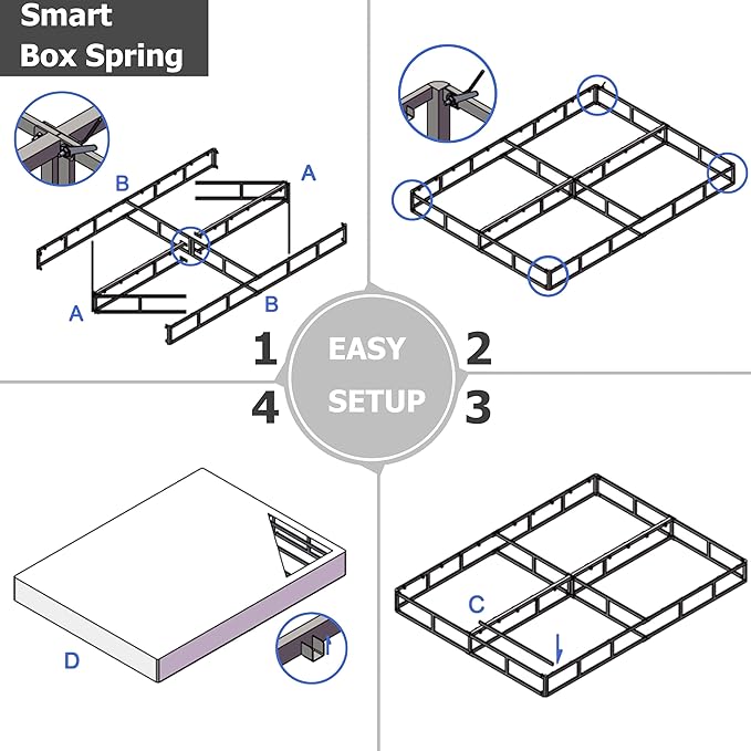 Full Box Spring 5 Inch Low Profile Heavy Duty Metal Frame Mattress Foundation Boxspring, Quiet Noise-Free,Easy Assembly