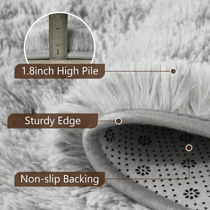 4x6 Tie-Dyed Grey Fluffy Soft Area Rug Non-Slip - Image 6