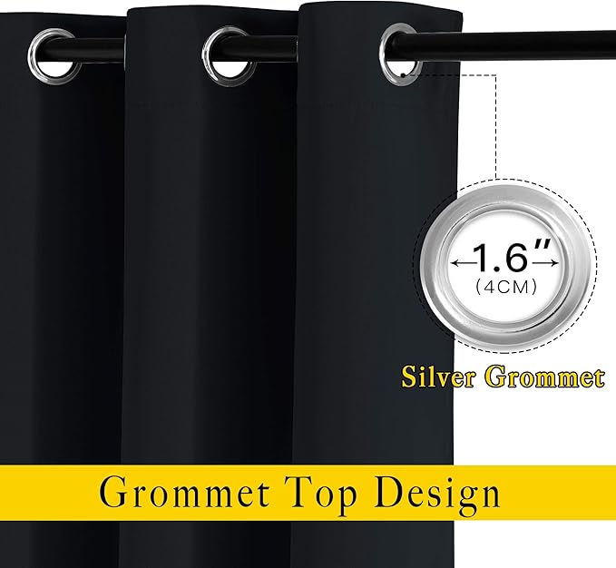 NICETOWN Black Out Curtains 54 inch Long for Bathroom - Easy Care Solid Thermal Insulated Grommet Blackout Window Treatment for Bedroom (2 Panels, W52 x L54)