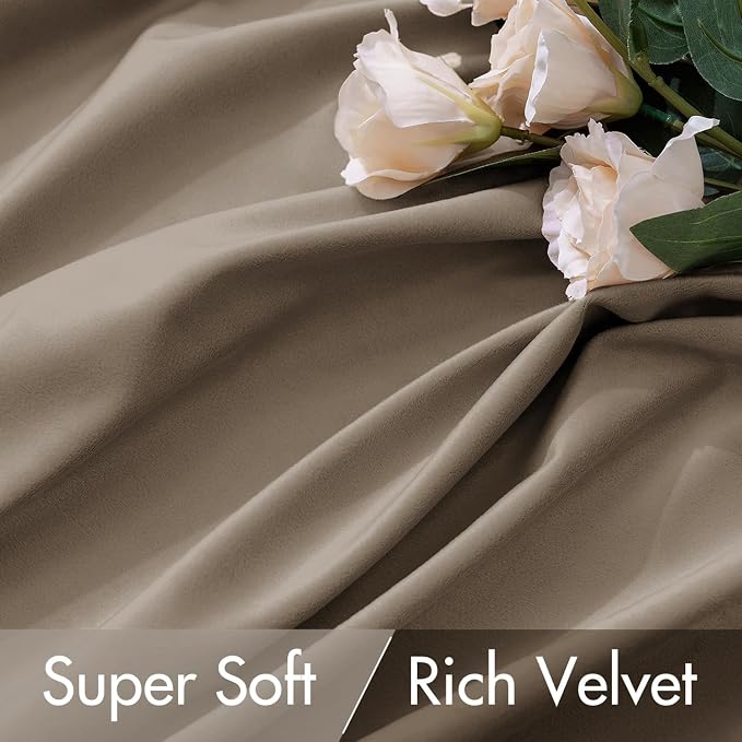 MIULEE Velvet Curtains 52x108 inches 2 Panels Light Taupe Blackout Curtains | - Image 4