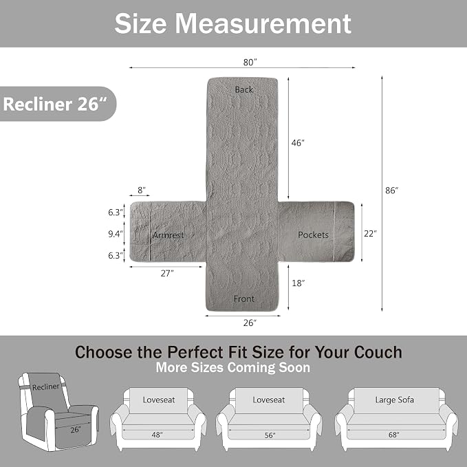 Gray Recliner Chair Covers, Quilted Décor Water-Repellent Medium Lazy Boy Chair - Image 7
